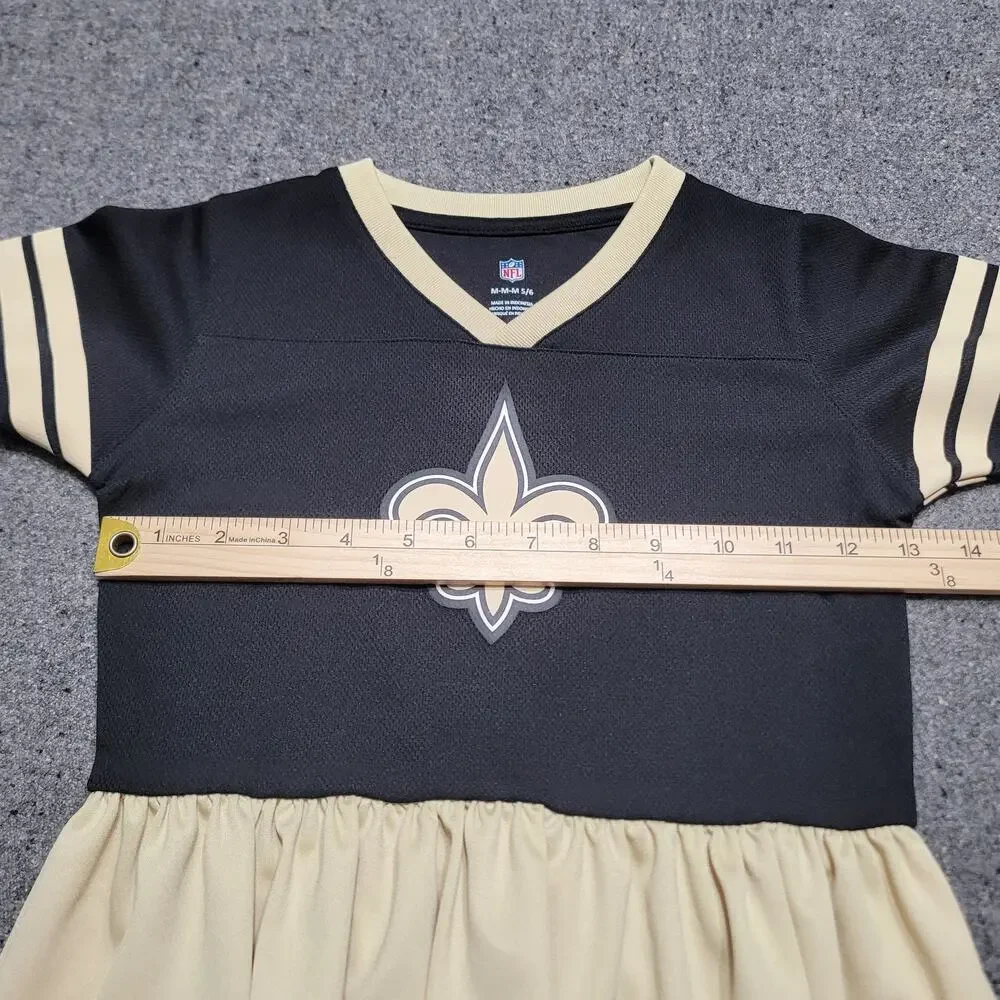 New Orleans Saints Dress Girls Medium 5/6 Black Gold NFL Football Pleated
